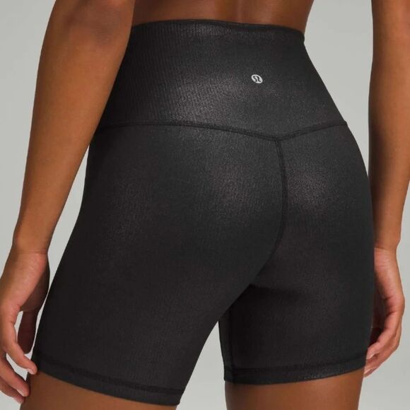 lululemon athletica Pants - Lululemon Align Ribbed HR Short 6" High Rise Black Shine Size 6 Nulu Stretch